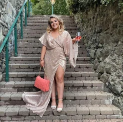 Women DressMeZee Dresses|Alessandra Chain Sleeve Gown - Rose Gold