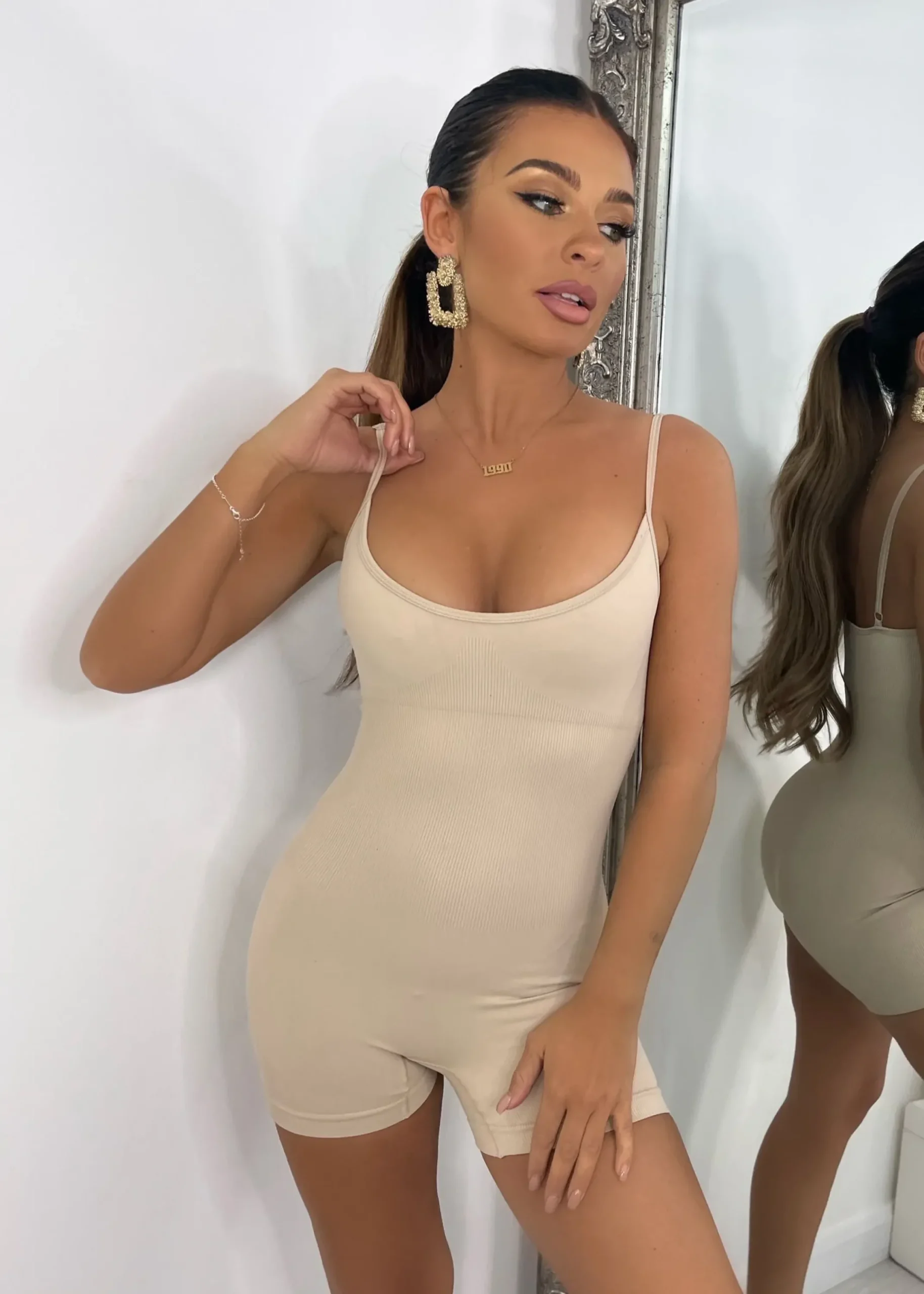 Women DressMeZee Rompers & Jumpsuits|Alessia Shaping Romper - Beige