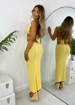 Women DressMeZee Dresses|Bali Palms Crochet Maxi Dress - Yellow