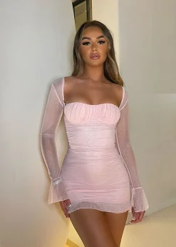 Women DressMeZee Dresses|Born To Sparkle Ruched Mini Dress - Pink