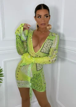 Women DressMeZee Dresses|Carmen Print Mesh Dress - Green