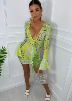 Women DressMeZee Dresses|Carmen Print Mesh Dress - Green