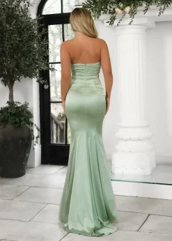 Women DressMeZee Occasion Wear|Delilah Ruched Corset Satin Gown - Sage