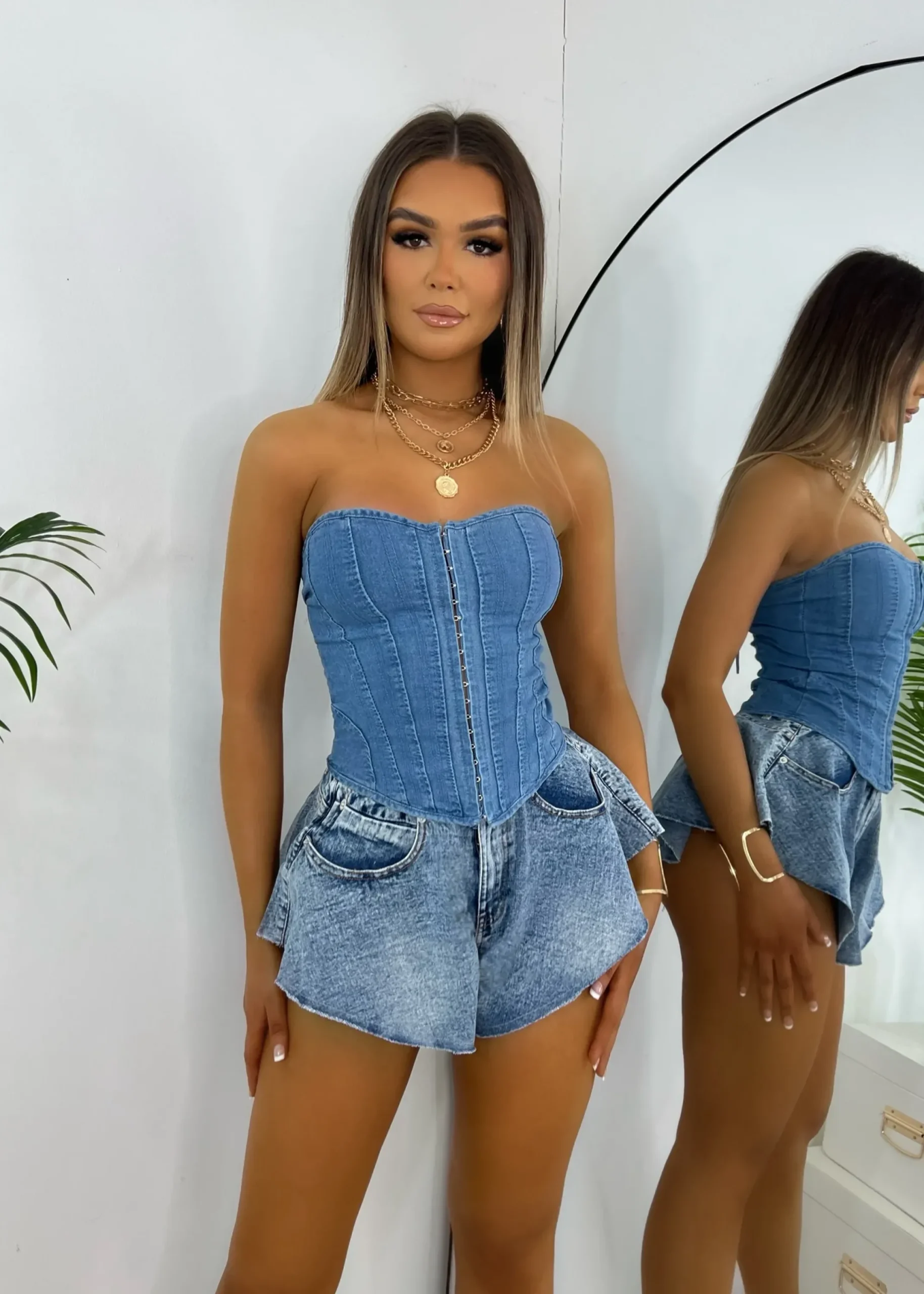 Women DressMeZee Tops / Bodysuits|Denim Slay Corset Top - Blue