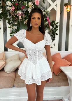 Women DressMeZee Dresses|Didi Broderie Mini Dress - White