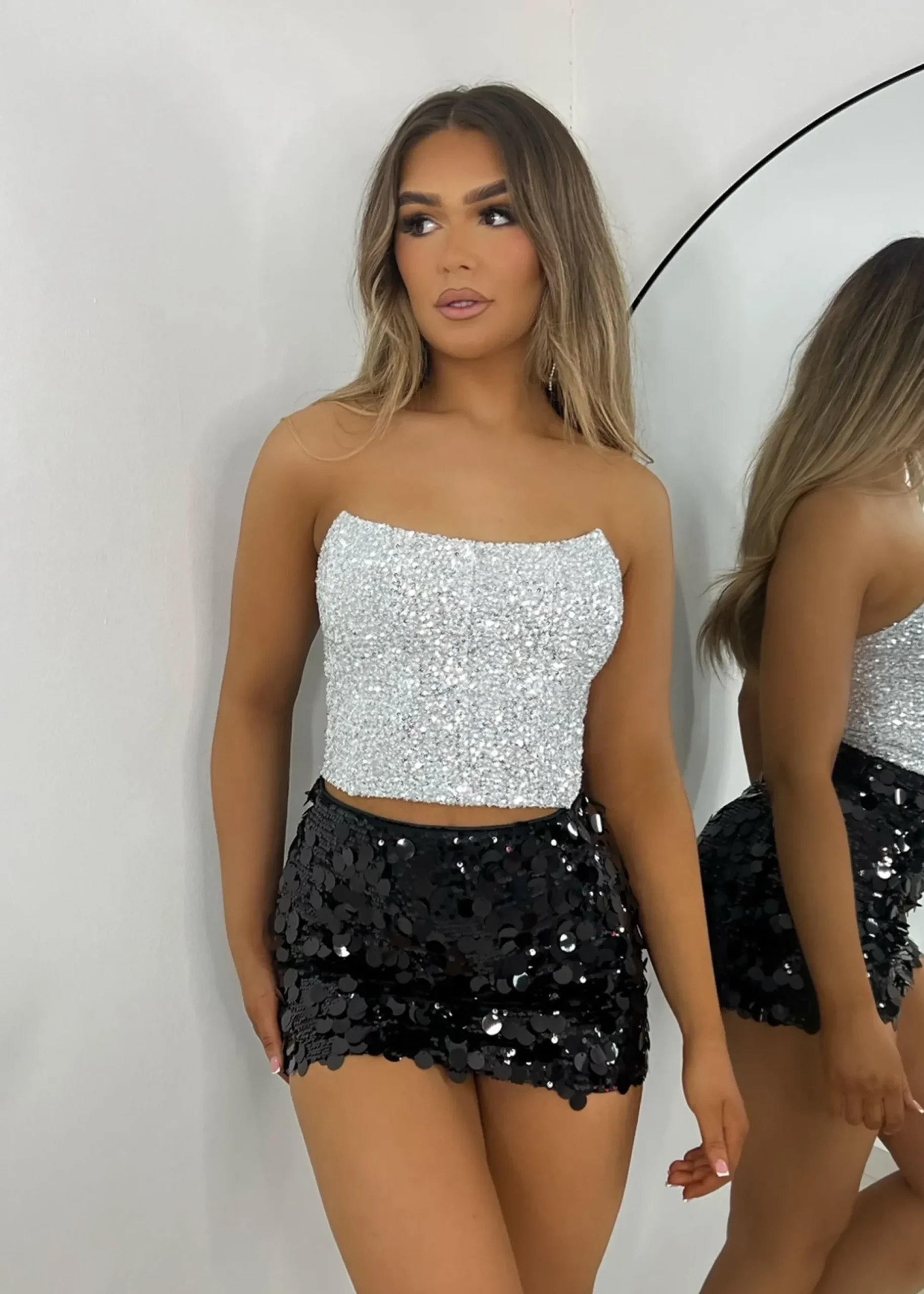 Women DressMeZee Bottoms|Disco Diva Disc Sequin Skirt - Black