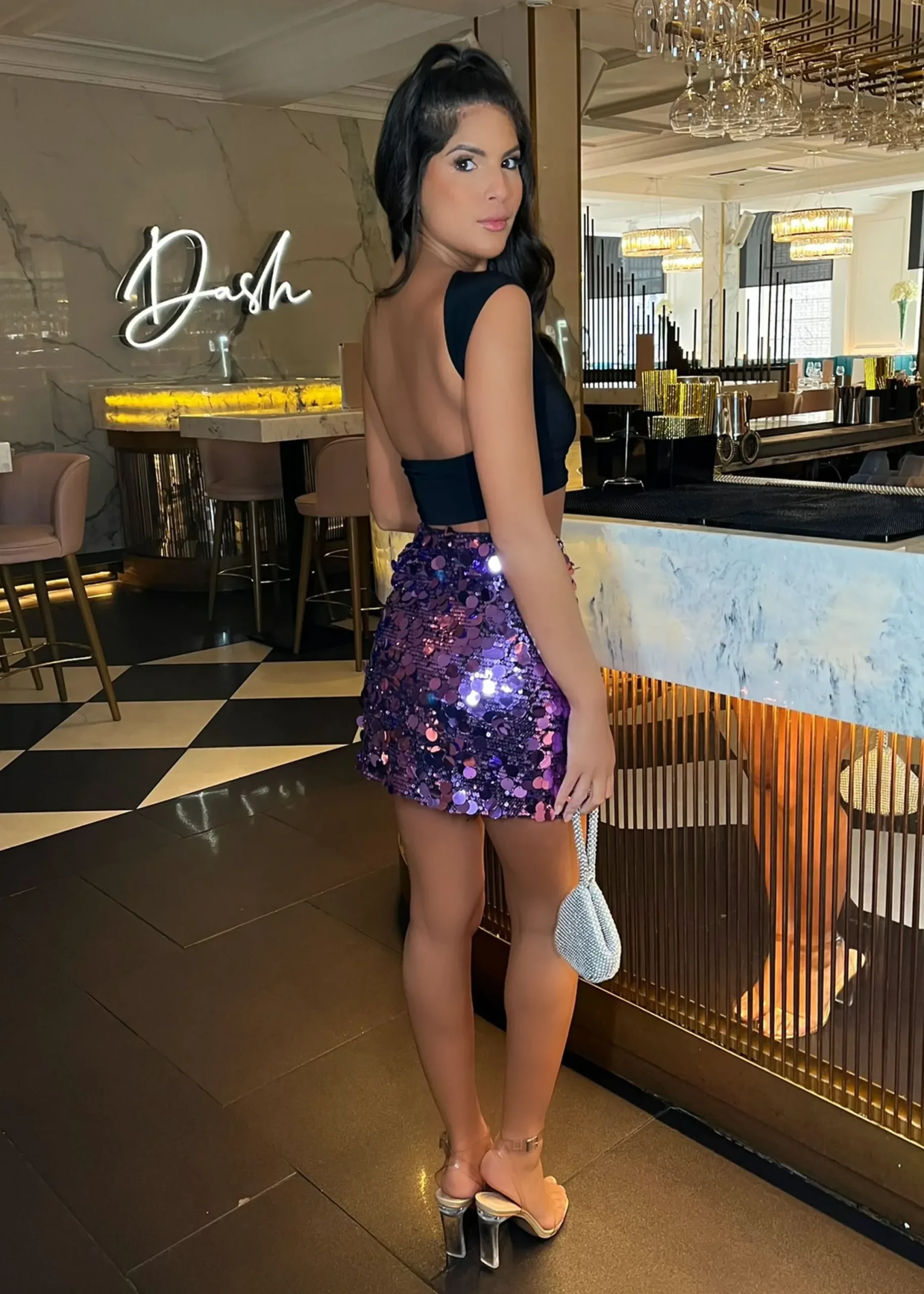 Women DressMeZee Bottoms|Disco Diva Disc Sequin Skirt - Purple