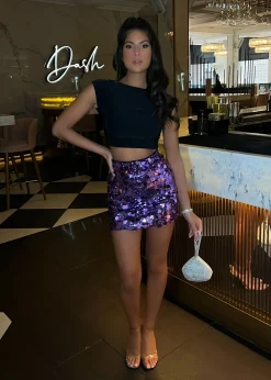 Women DressMeZee Bottoms|Disco Diva Disc Sequin Skirt - Purple