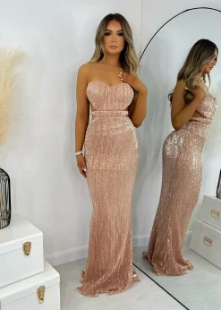 Women DressMeZee Occasion Wear|Elevated Looks Sequin Gown - Rose Gold