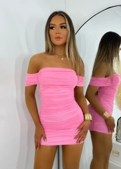 Women DressMeZee Dresses|Elle Off Shoulder Mini Dress - Light Pink