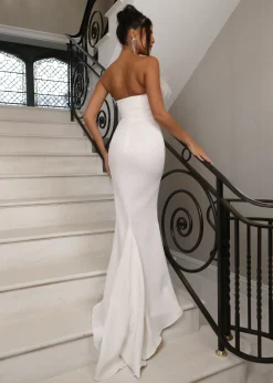 Women DressMeZee Occasion Wear|Forever Yours Feather Gown - White