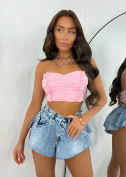 Women DressMeZee Bottoms|Frill Got It Denim Shorts