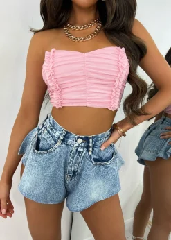 Women DressMeZee Bottoms|Frill Got It Denim Shorts