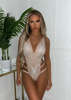 Women DressMeZee Tops / Bodysuits|Glitter Dreams Bodysuit - White