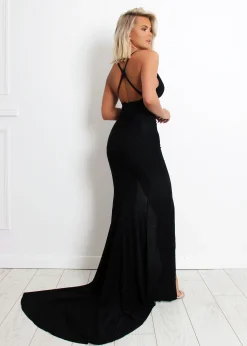 Women DressMeZee Occasion Wear|Happily Ever After Lurex Gown With Slit - Black