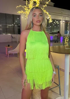 Women DressMeZee Rompers & Jumpsuits|Havana Nights Tassel Playsuit - Neon Green