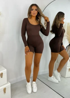 Women DressMeZee Rompers & Jumpsuits|Know Your Worth Long Sleeve Romper - Brown