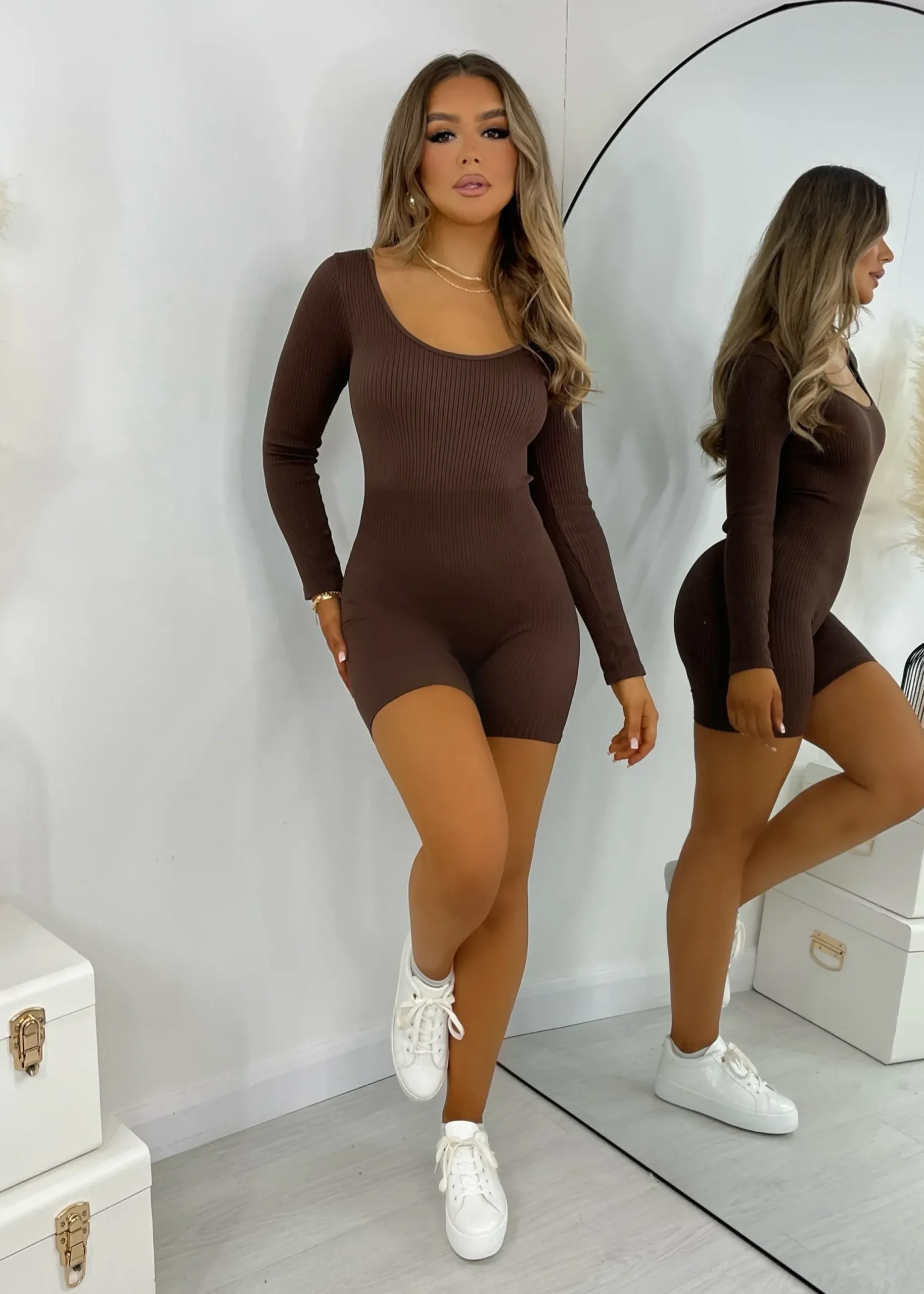 Women DressMeZee Rompers & Jumpsuits|Know Your Worth Long Sleeve Romper - Brown