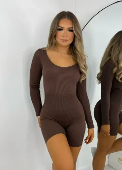 Women DressMeZee Rompers & Jumpsuits|Know Your Worth Long Sleeve Romper - Brown