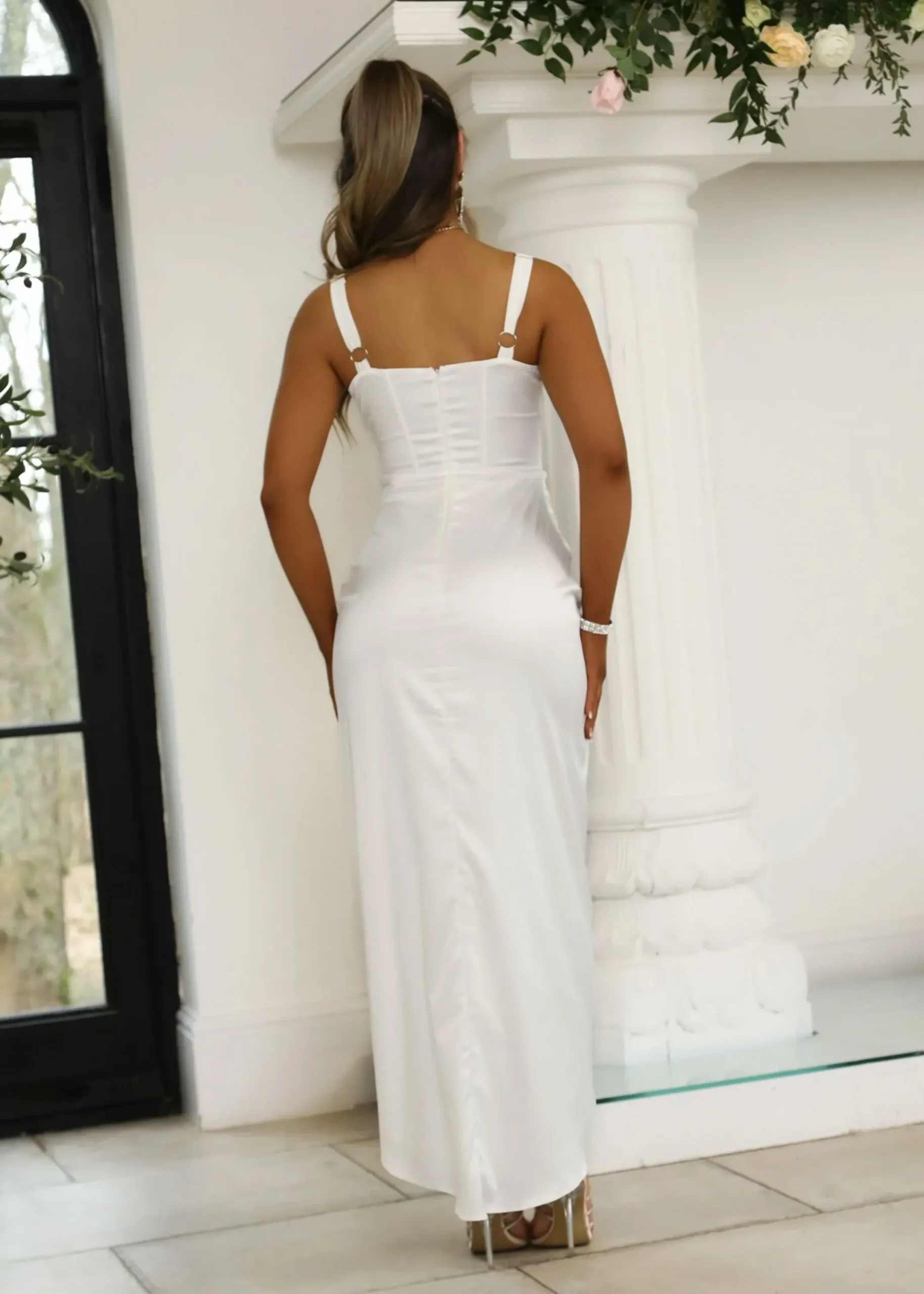 Women DressMeZee Occasion Wear|Lisa Corset Satin Gown - White