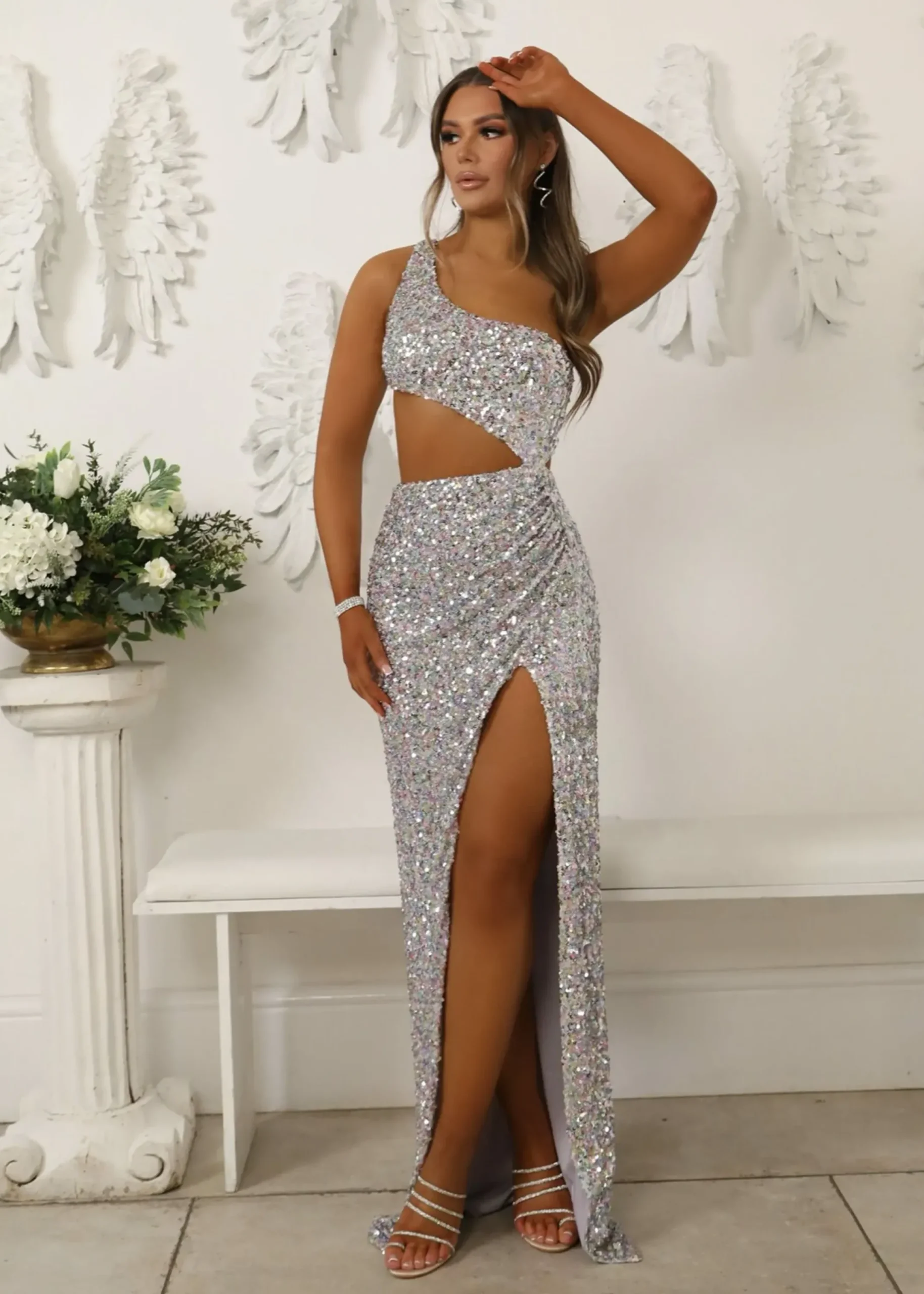 Women DressMeZee Occasion Wear|Luna Cut Out Sequin Gown - Multi