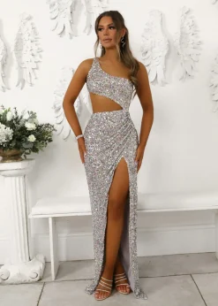 Women DressMeZee Occasion Wear|Luna Cut Out Sequin Gown - Multi