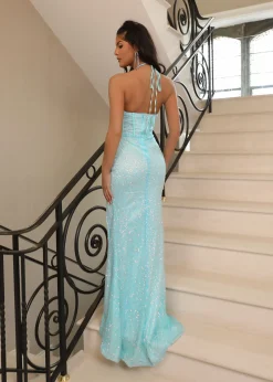 Women DressMeZee Dresses|Missy Sequin Gown - Turquoise