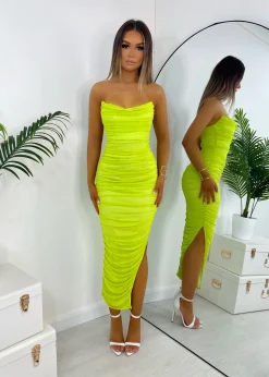 Women DressMeZee Dresses|Pretty Moment Ruched Midi Dress - Green