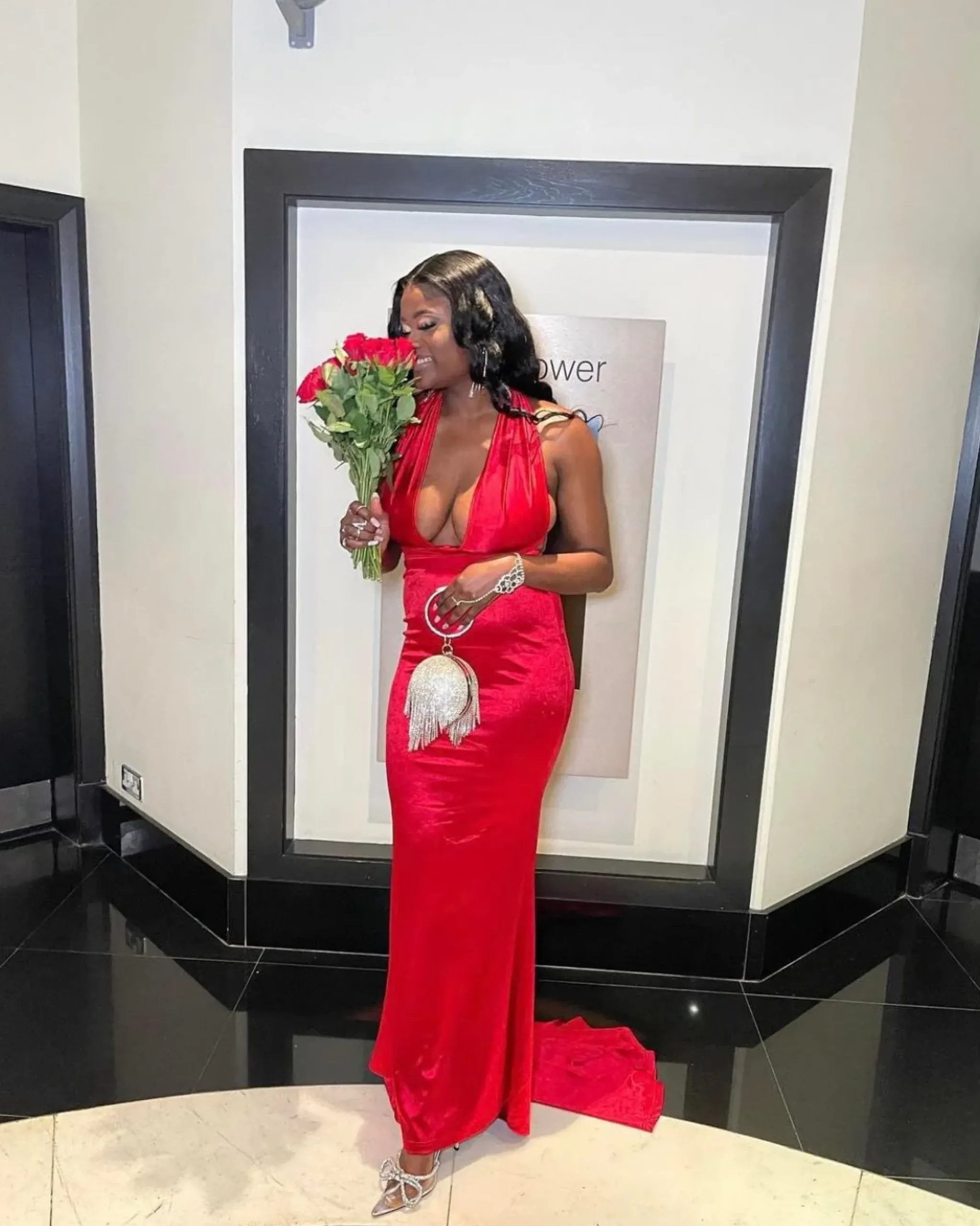 Women DressMeZee Occasion Wear|Red Carpet Ready Satin Gown - Red