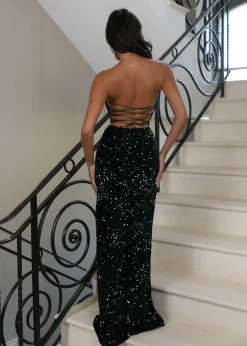 Women DressMeZee Dresses|Shayna Sequin Gown - Green