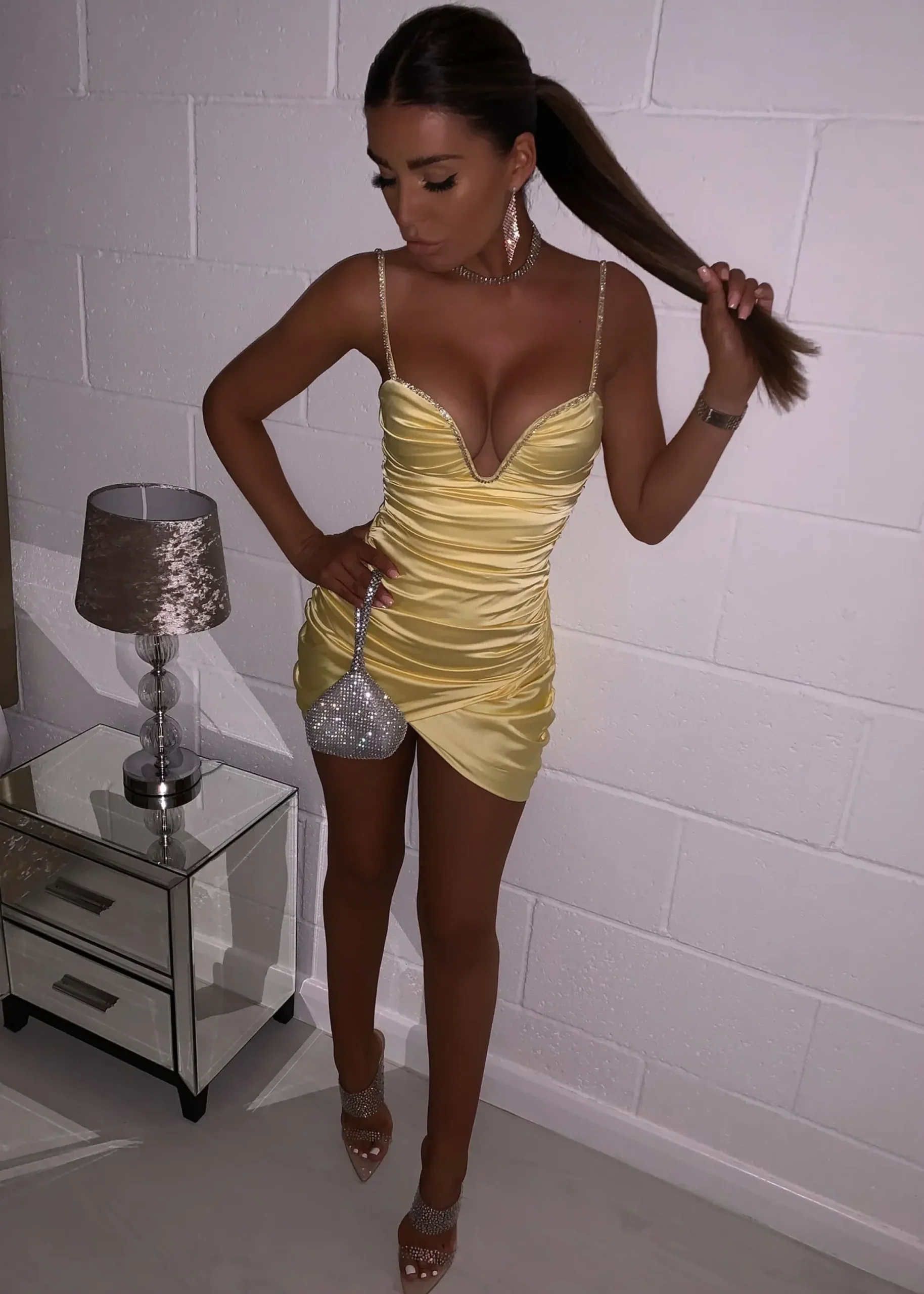 Women DressMeZee Dresses|Steal The Show Diamante Ruched Mini Dress - Yellow