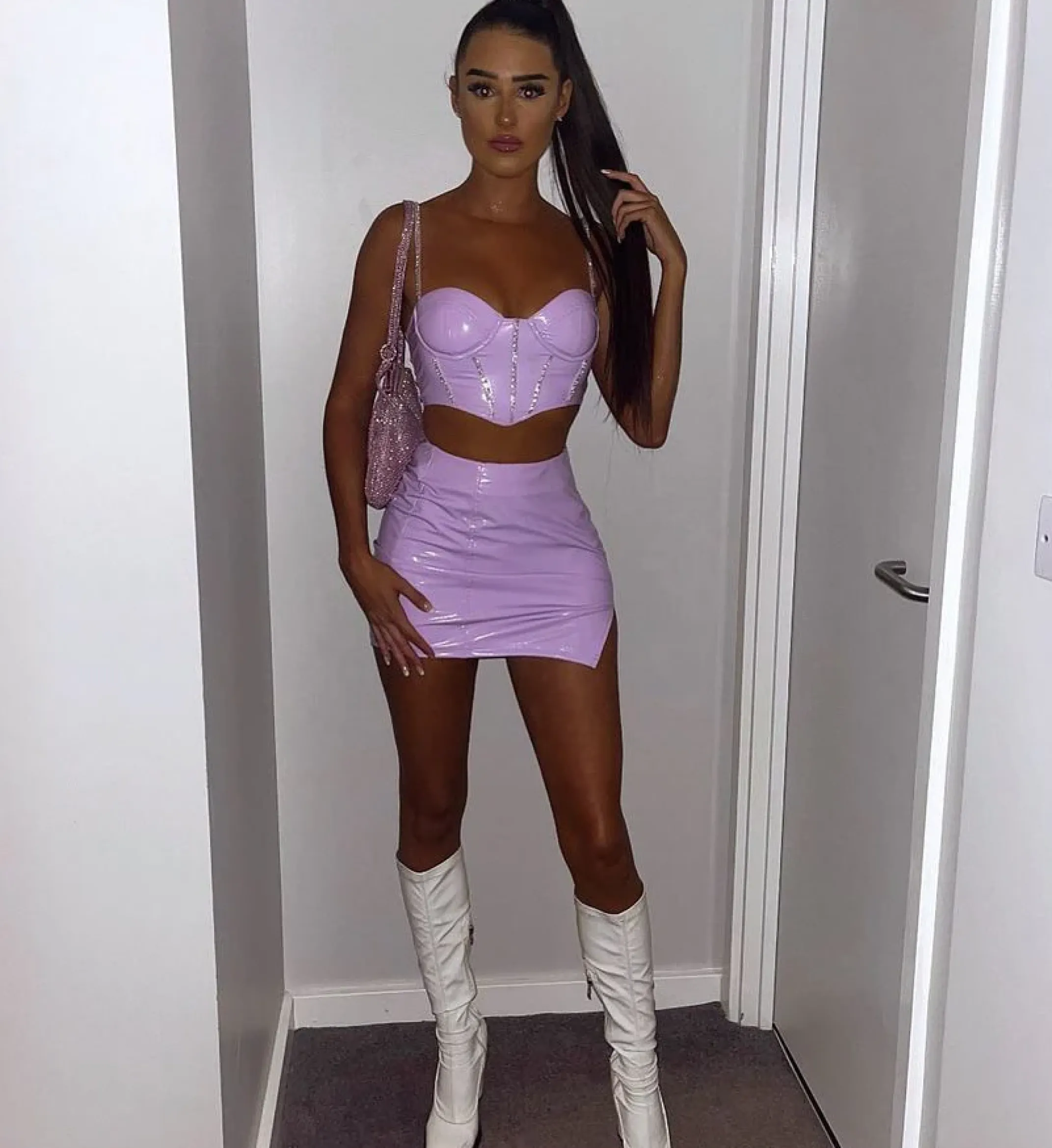Women DressMeZee Co-Ords|Willow Pvc Diamante Two Piece - Lilac