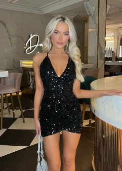 Women DressMeZee Dresses|Your Time To Shine Sequin Mini Dress - Black