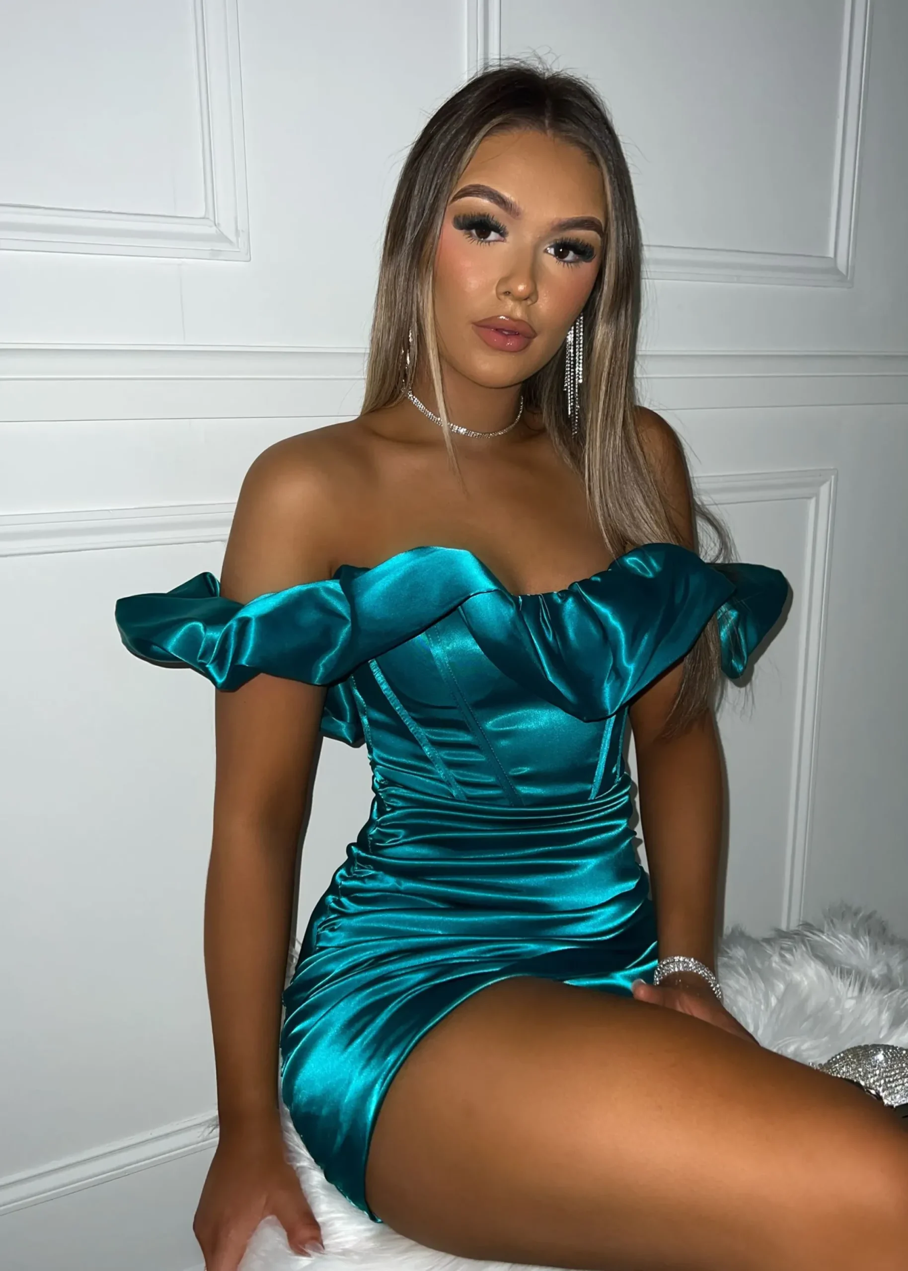 Women DressMeZee Dresses|Zara Ruffle Corset Asymmetric Mini Dress - Green